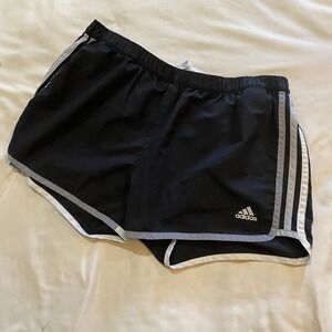 Adidas Womans Black White Mesh Lined Running Shorts Size 11/12 Athletic Elastic‎